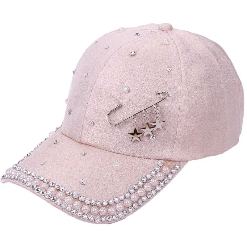Ny mode personlighed Skinnende perle dekoration kvindelige cap Bomuld parasol tendens femtakket stjerne pailletter rejse hip-hop Cap