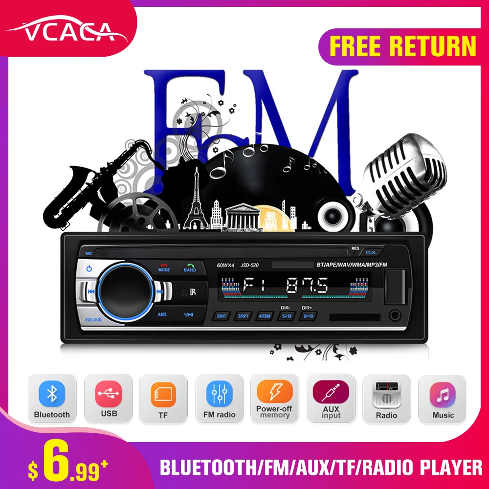 VCACA Bluetooth Car MP3-Multimedia-Afspiller, SD USB Bil Stereo FM-Radio Aux-Indgangen Modtager 12V In-dash Autoradio MP3 Afspiller radio