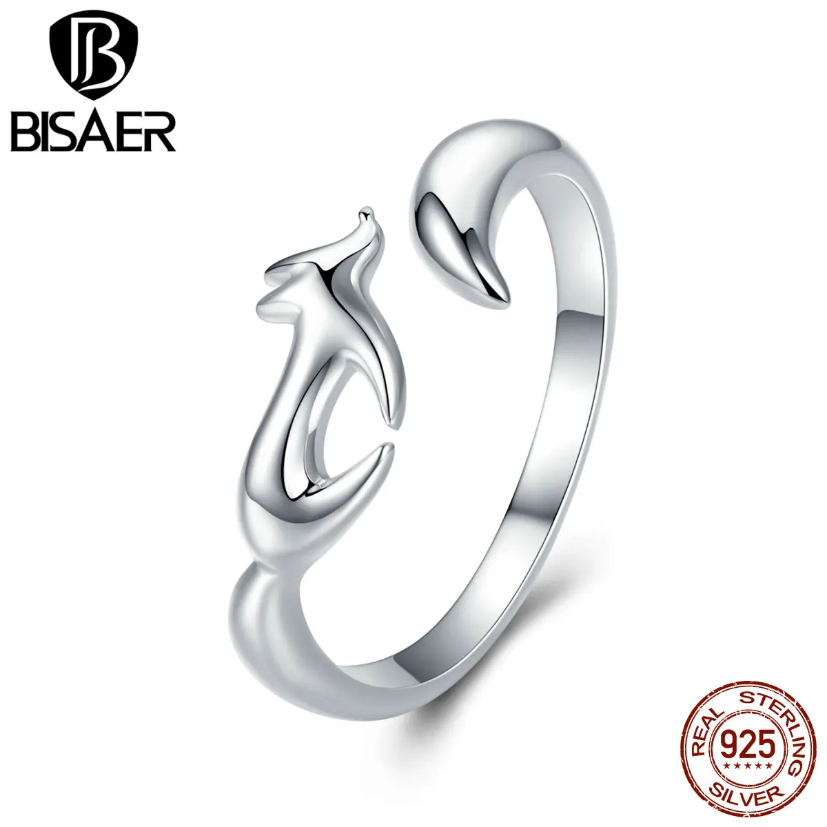 BISAER 925 Sterling Sølv Geometriske Fox Form Finger Ring Justerbar Dyr Ringe s for Kvinder Bryllup Smykker Anel ECR478