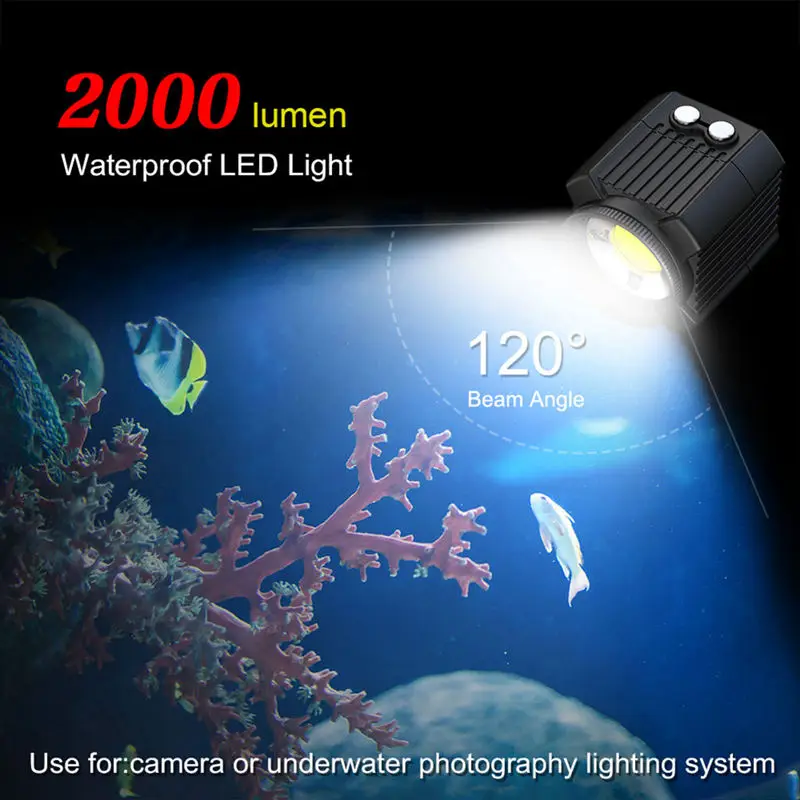 ABHU-Undervands Kamera Flash 60M Vandtæt Dykning Fyld Lys 2000Lm For Hero 7 6 5 Action Video Kameraer Tilbehør
