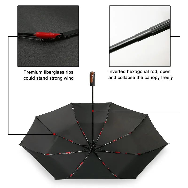 FØRST i Klassisk, engelsk Stil Automatisk Paraply Regn Kvinder WindResistant 3 Folde Buet Håndtag Business Mandlige Parasoller Parasol