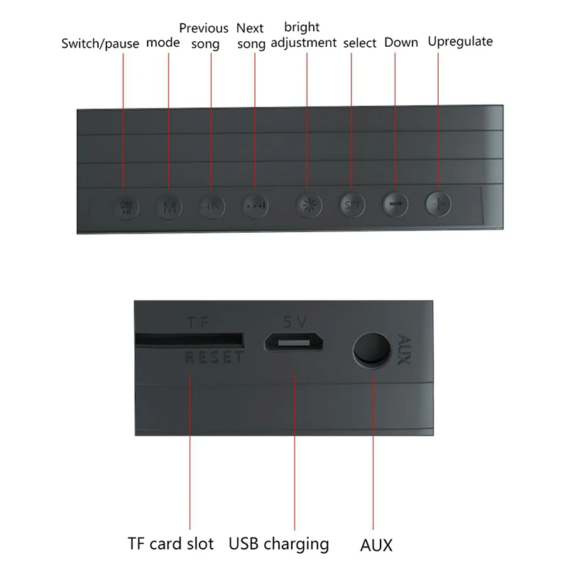 Multifunktions LED Digital Dual Vækkeur Bluetooth Højttaler Med FM Radio, LED-Spejl Trådløs musikafspiller, Snooze-Temperatur