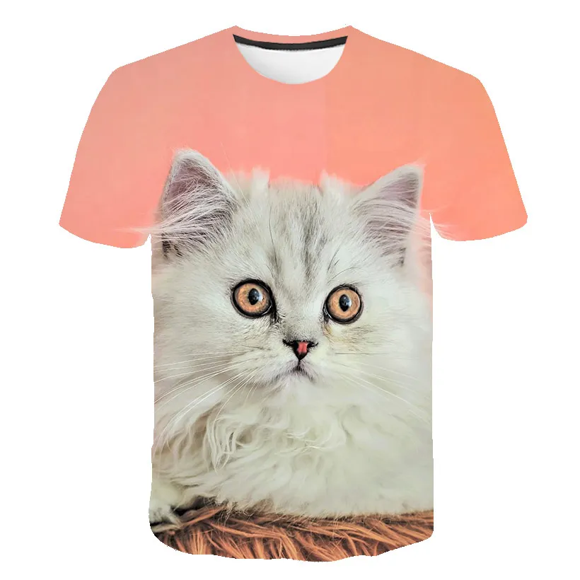 Kat Sommer T-Shirt Til Choldren Drenge Piger 3D Animal Trykte Kort Tee T-shirt i Polyester Tshirt Børn, Børn Tøj, 4-14T