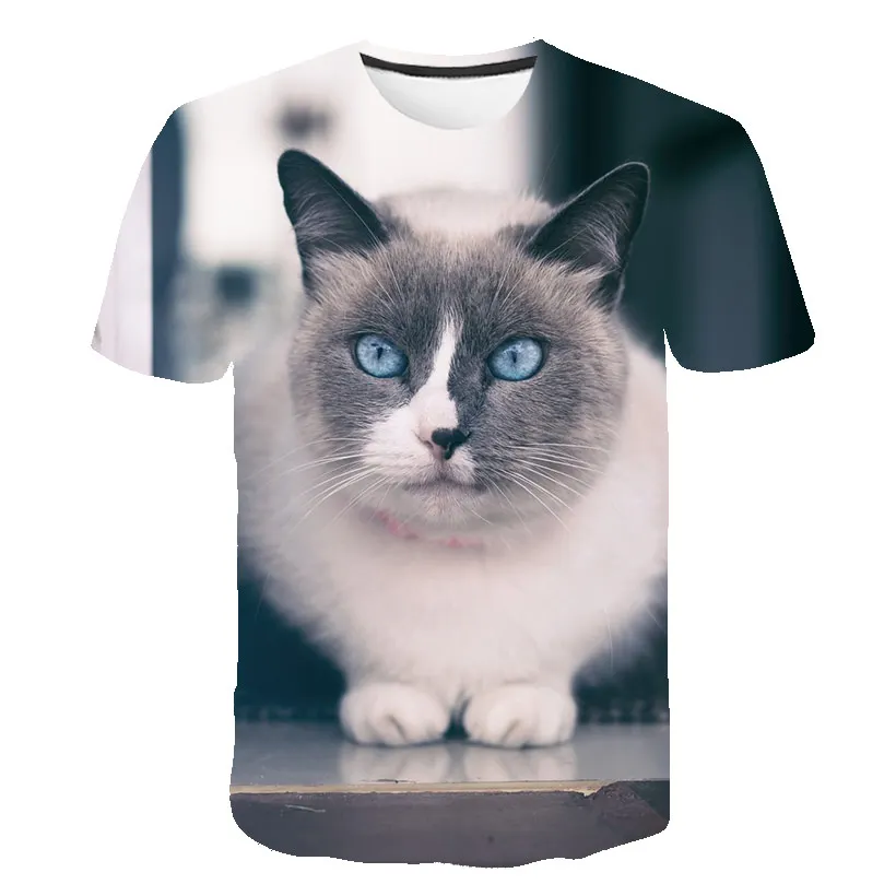 Kat Sommer T-Shirt Til Choldren Drenge Piger 3D Animal Trykte Kort Tee T-shirt i Polyester Tshirt Børn, Børn Tøj, 4-14T