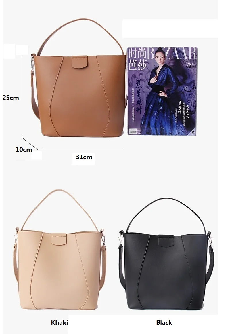 Koreansk stil spand pose for kvinder skuldertaske PU Læder håndtaske Luksus Designer Kvindelige messenger tasker dame Totes bolsas sort
