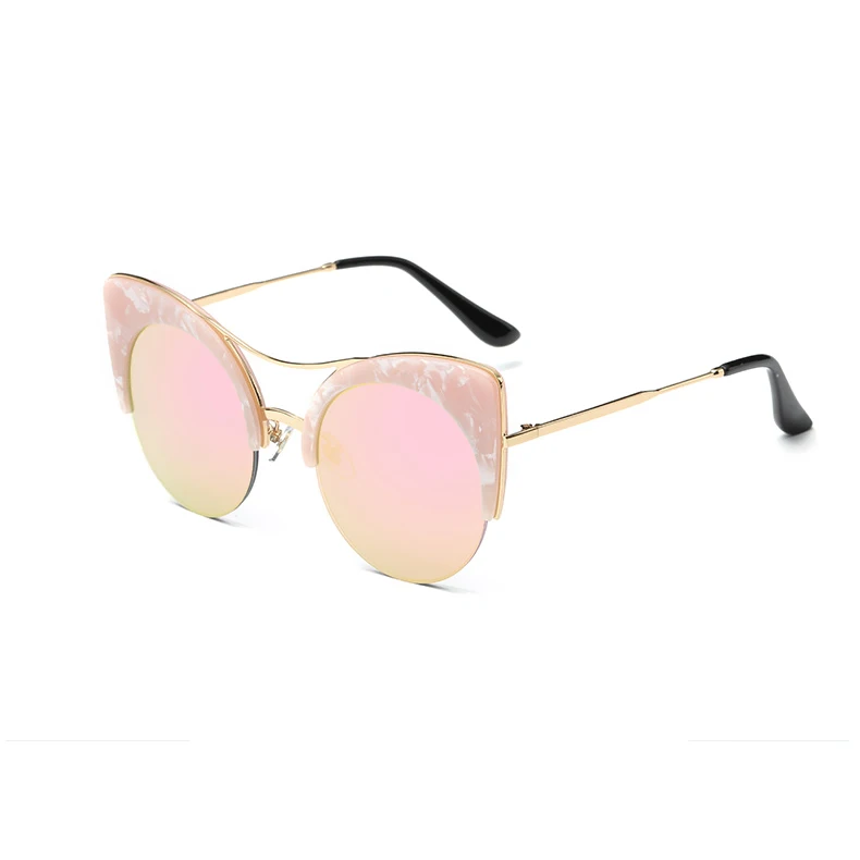 Stilfulde Kvindelige Brand Designer Runde Overdimensionerede Cat Eye Classic Pink Spejl Cateye Solbriller Kvinder Part Årgang Dame Solbriller
