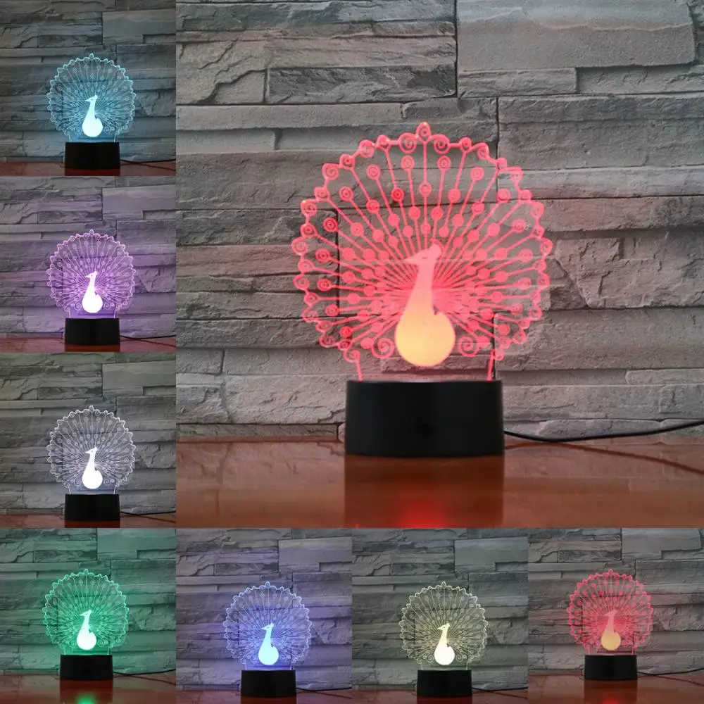 3D-Dyr Lampe 2019 Flerfarvet Nat Lys Kids Fødselsdag Ferie Gave Tabel Bruser Hjem Atmosfære, Indretning Tegnefilm Figur Lamparas