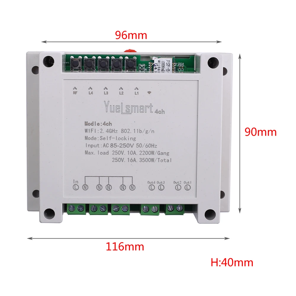 4-Kanals 2,4 G IoT 10A Wireless WIFI Intelligent Styring Skifte selvlåsende Relæ Modul AC 85V-250V