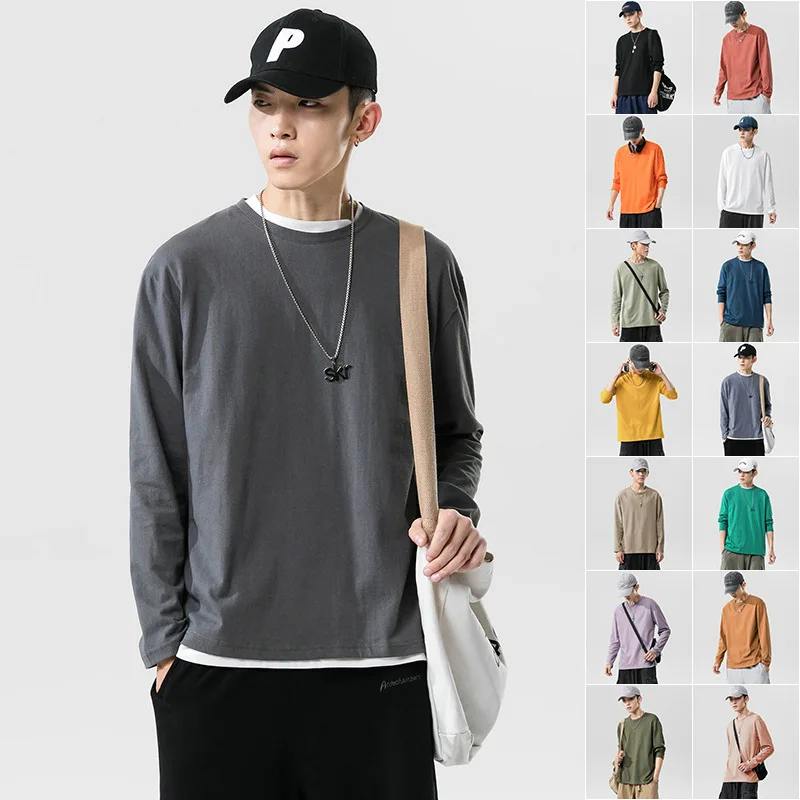 Langærmet T-shirt til mænd 2020 ny trend efteråret koreanske T-shirt bunden shirt med tøj, mode, herretøj