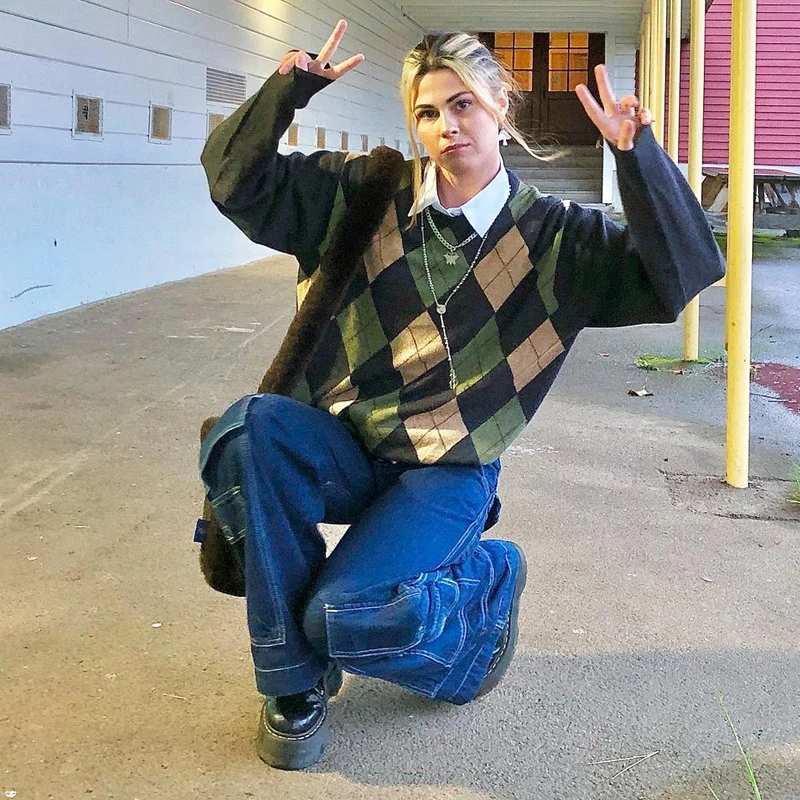 Skater-Stil Indie Kæreste Baggy Bukser Y2k Streetwear Teen Fashion 90'erne Brede Ben Jeans Lommer med Høj Talje Bukser