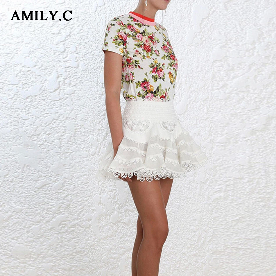 Amily.c 2020 New Spring Kvinder Nederdele Sexet A-Linje Blomster Mesh Nederdel Smarte Kendte Party Sort Hvid Nederdel Engros Vestidos