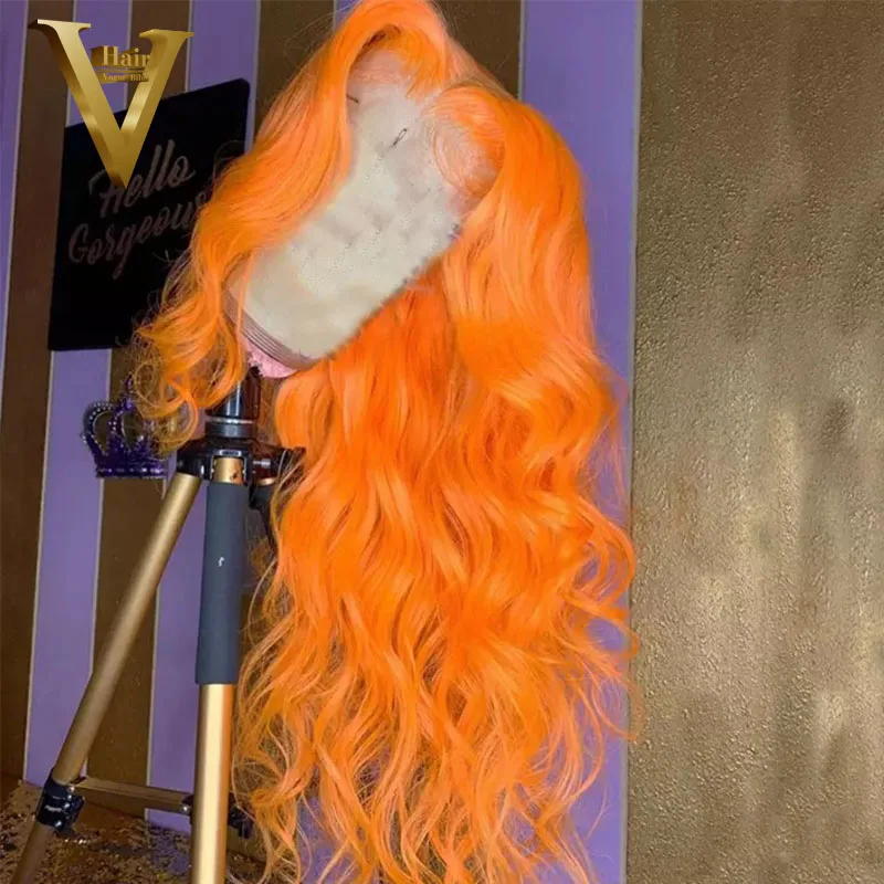 Ginger Orange Lace Front Wig Human Hair Body Wave Wig Remy Brazilian Transparent Lace Human Hair Wigs For Women Colored Wigs 180