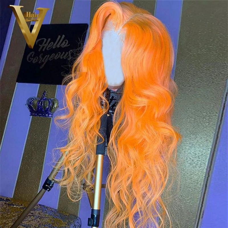Ginger Orange Lace Front Wig Human Hair Body Wave Wig Remy Brazilian Transparent Lace Human Hair Wigs For Women Colored Wigs 180
