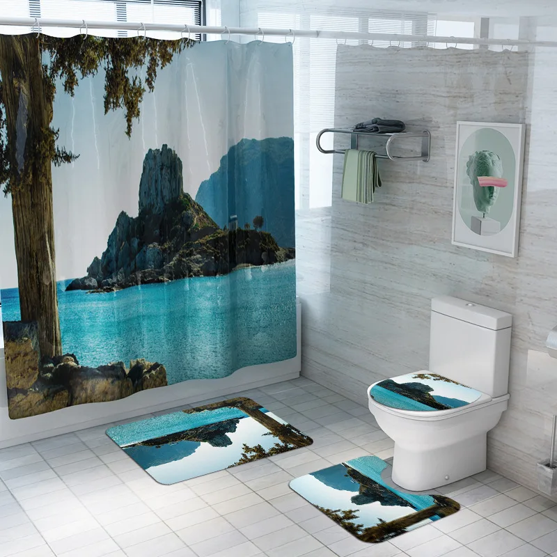 Zeegle Badeværelse Dørmåtte til Væg-Tæppe badeforhæng med 3D Printet Toilet Tæppe Sæt Anti-slip Brusebad Mat vandabsorption Fod Mat