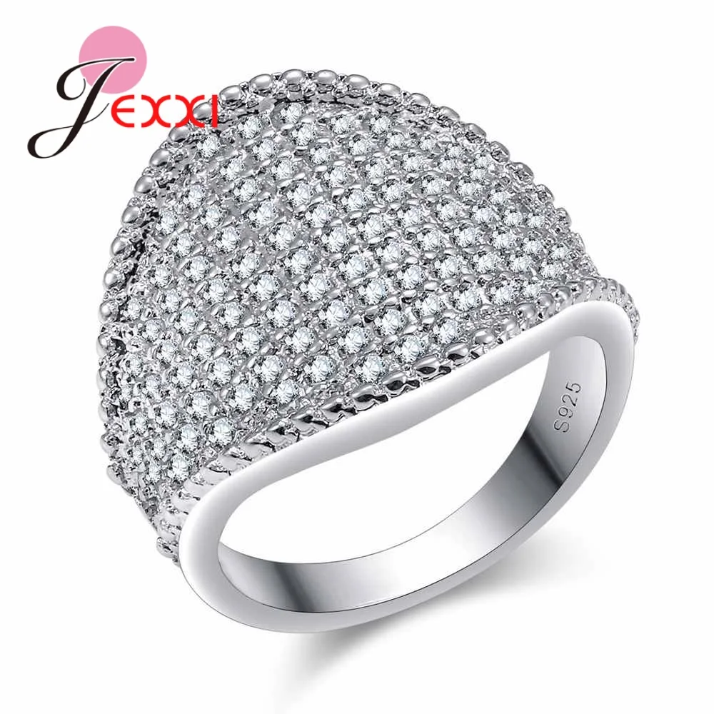 Engagement Ring for Kvinder Bryllup Band i Fuld Zircon 925 Sterling Sølv SilverZircon Crystal Ringe Til Kvinder Lang Finger Bague