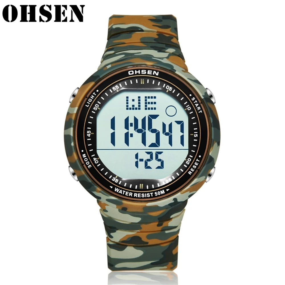 OHSEN Mode Camouflage Sport Watch Mænd Militære Ure Alarm Mand Ure stødsikker Vandtæt Digital Ur Reloj Hombre