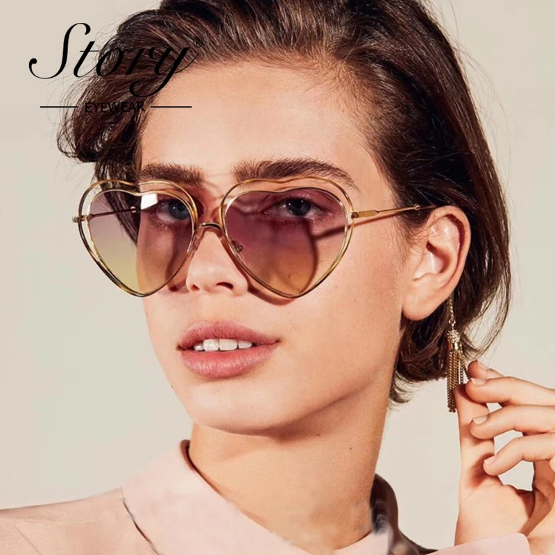 HISTORIEN 2018 Vintage Hule Solbriller Kvinder Brand Designer Mode, Kærlighed, Hjerte Ramme Sol Briller Metal Kvindelige Nuancer Oculos UV400