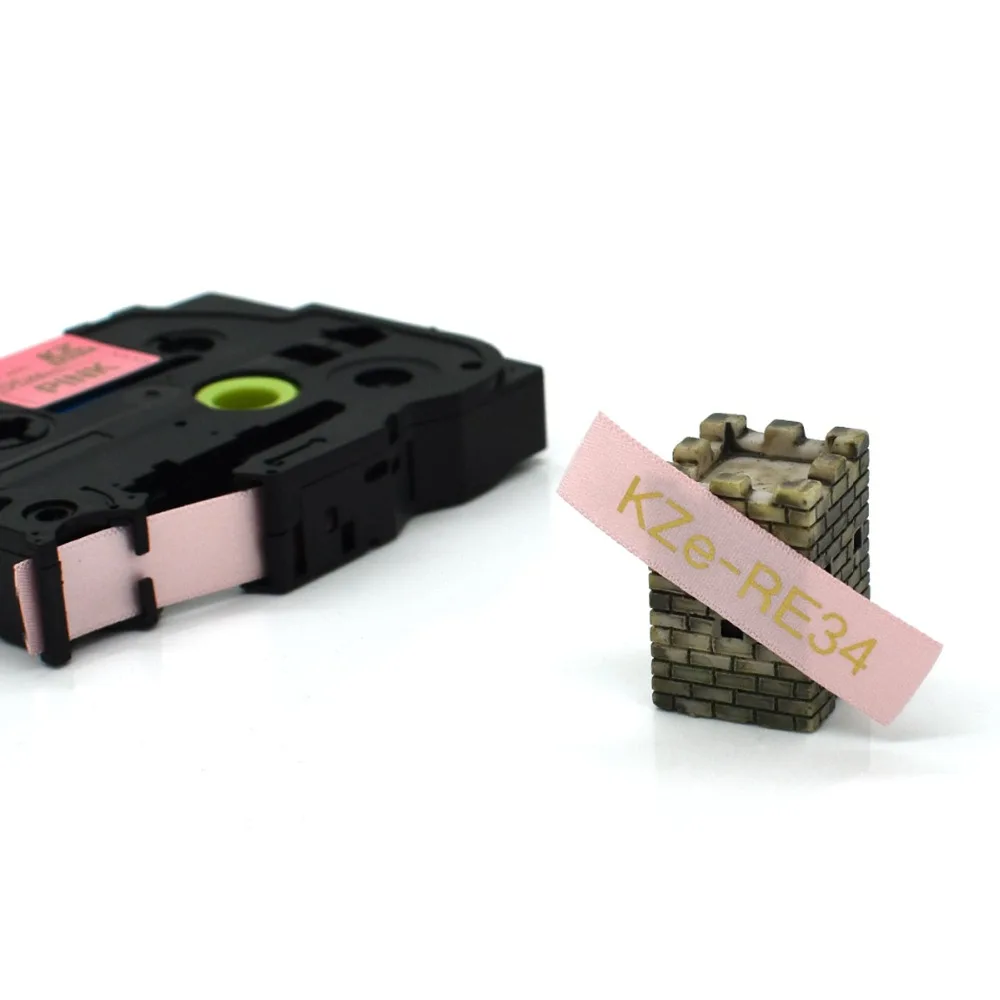 Satin Bånd 12mm*4m guld på pink tze label tape TZe-RE34 TZ-RE34 gave til bryllup julefrokost for Brother P-Touch printer