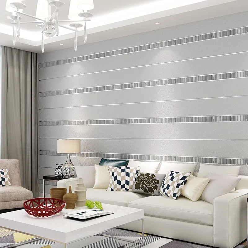 Moderne 3D-Stereoskopisk Stribet Non woven Tapet Til stuen, Soveværelset TV Baggrund Wall Decor Væggen Papir Ruller Sølv Grå
