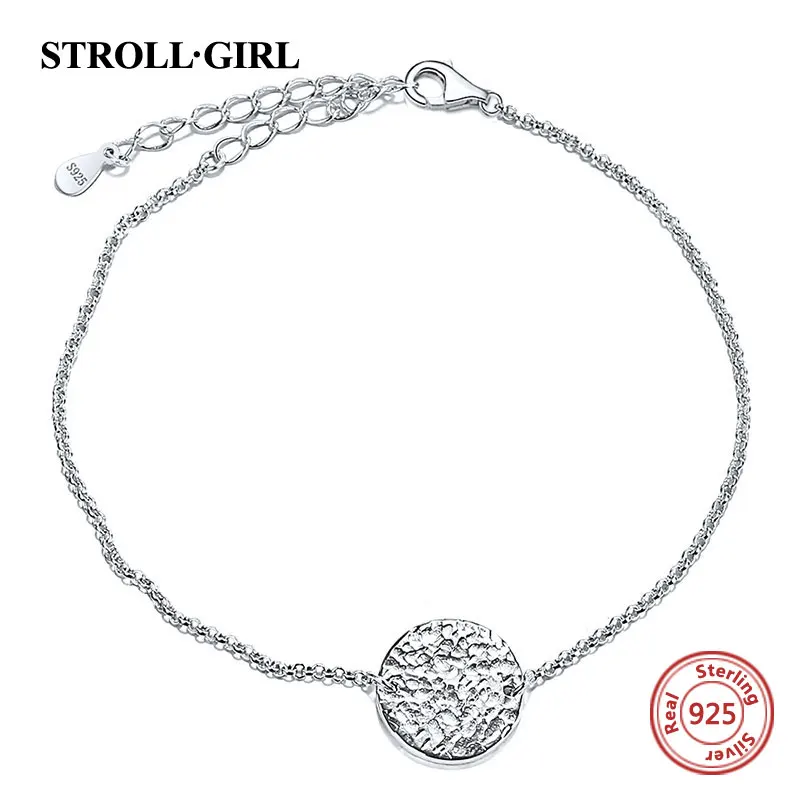 Strollgirl 925 Sterling Sølv Personlig Brugerdefineret Cirkel arbejde i hånden Armbånd Beaded Kæde Indgraveret Navn Armbånd til Kvinder Smykker