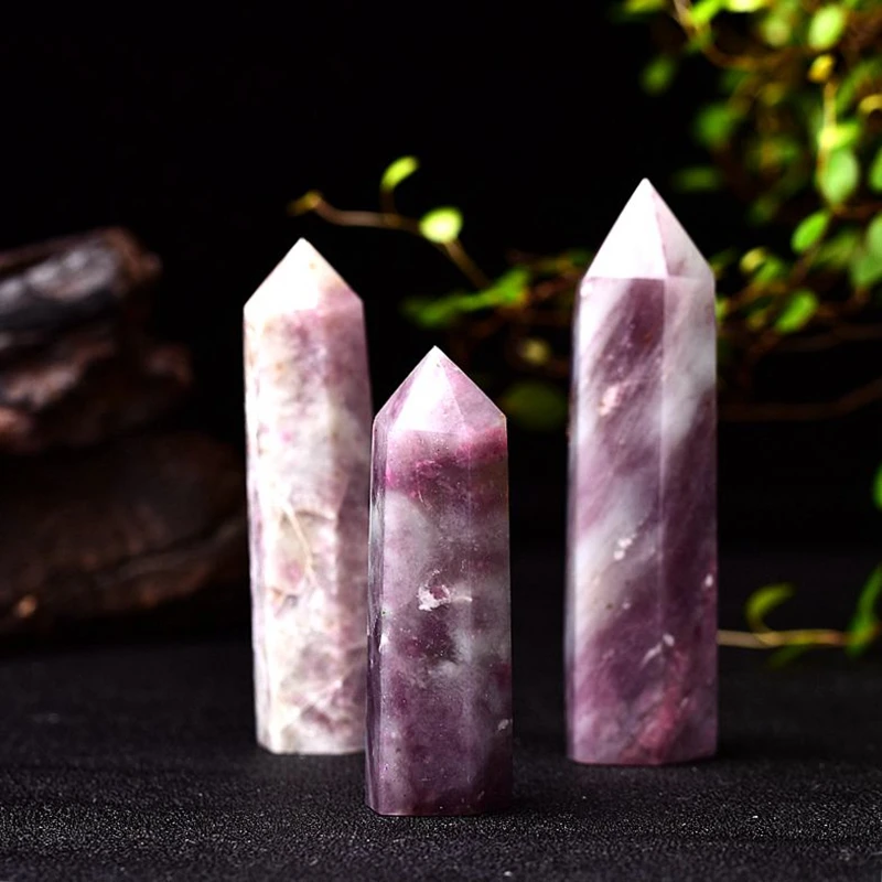 Naturlig Krystal plum blossom Turmalin Kvarts Punkt Healing Sten Sekskantede Prismer 50-80mm Obelisk Wand Behandling Sten Gave