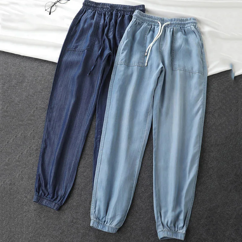 Kvinder bukser koreanske version af den nye harem bukser Tencel jeans loose høj talje casual stråle fødder harem bukser 2020