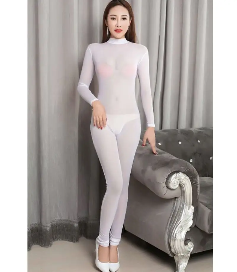 Sexet Kvinder Sheer Mesh Bodysuit Backless Rullekrave med Spænde Gennemsigtig Bodystocking Høj Elastisk Sexet Lingeri, Nattøj