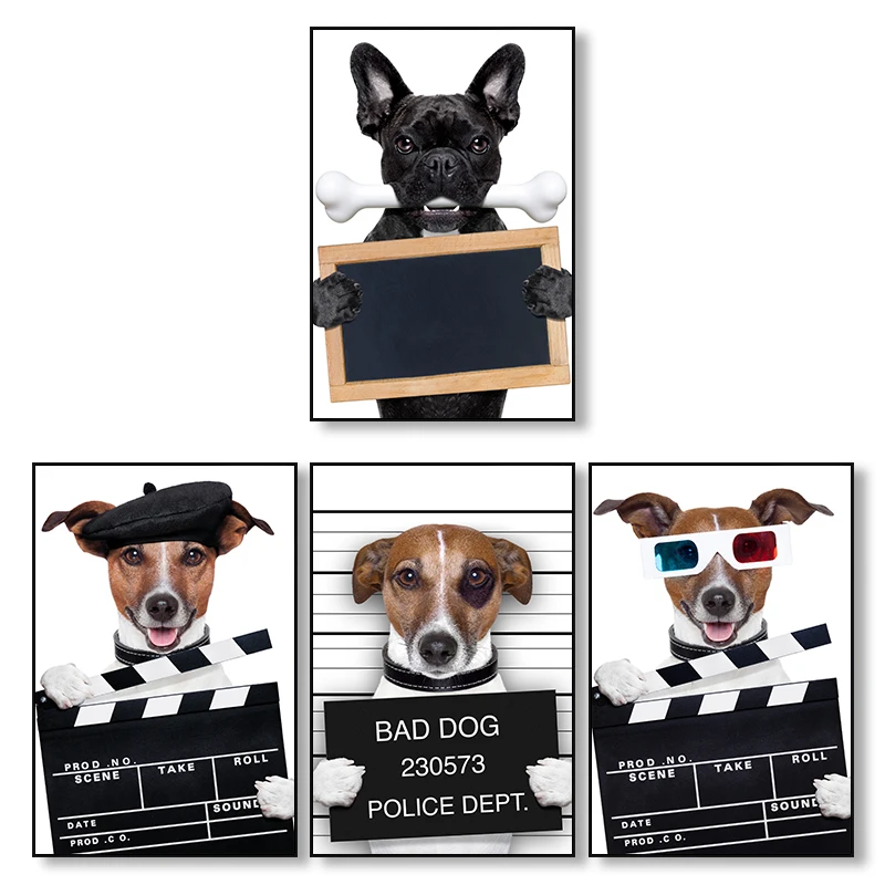 Moderne Tegneserie Dyr Plakat og Print, Sjove Politiet Dog Lærred Maleri på Væggen Billedet for Pet Store Børn Nursery Room Dekoration