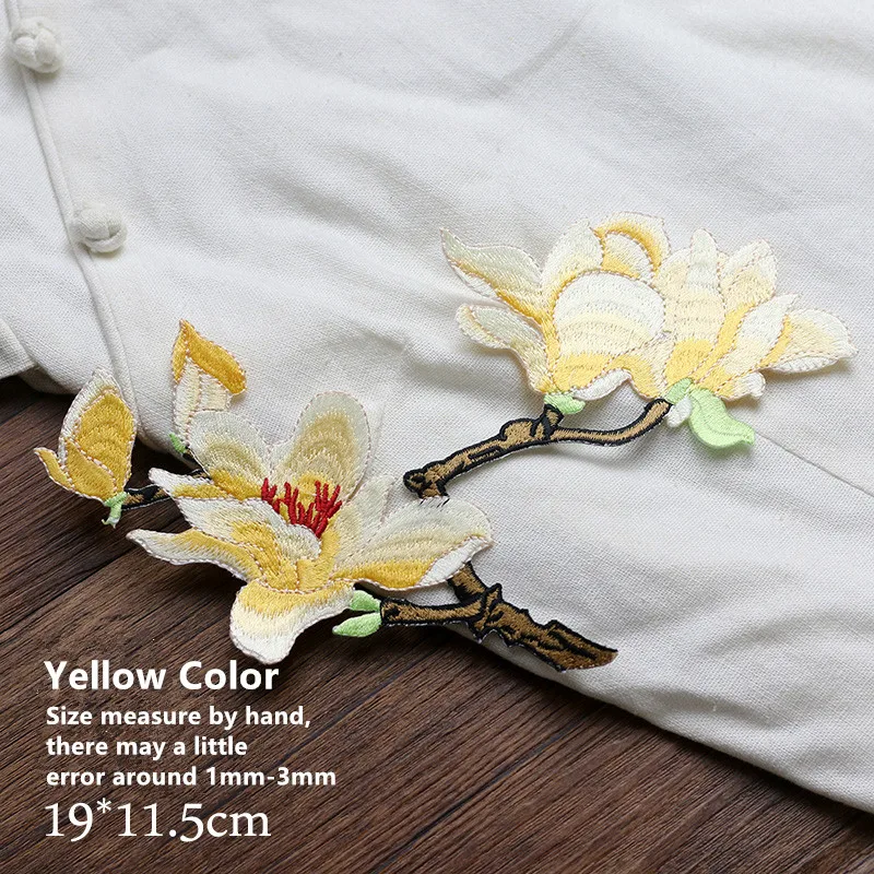 2017 Nye mode magnolia broderi, blomst mærkat klud indsætte strygejern på tøj patch DIY tilbehør stryg-på-blomst plaster