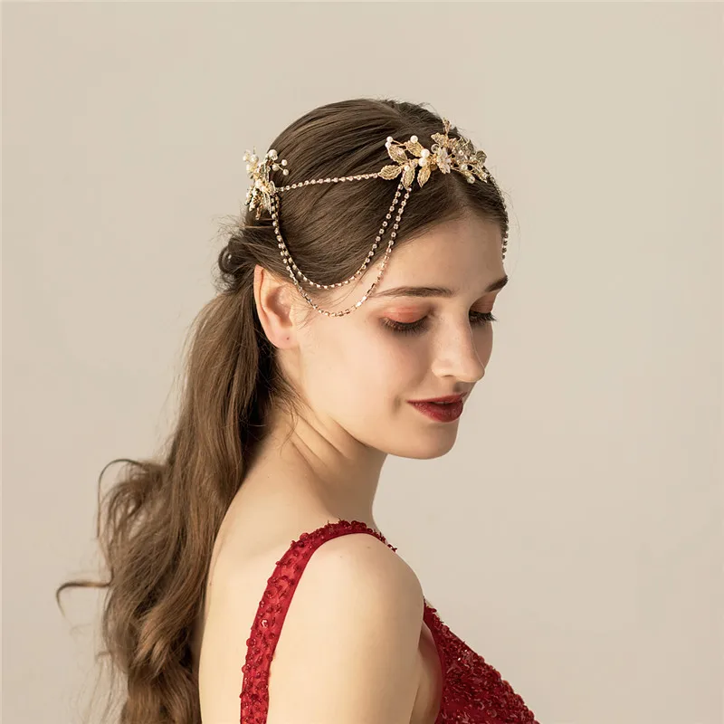 CC Bryllup Smykker Pandebånd Hairbands Blad Vintage Kæde Engagement Hår Tilbehør Til Brude Fest Crystal Fine Gaver O532