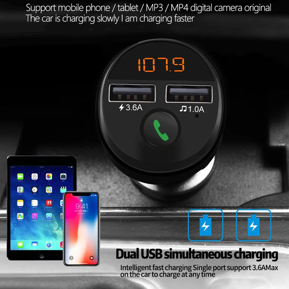 VR robot Bluetooth-5.0 FM Trådløse Transmitter Håndfri Car Kit Audio Bil MP3-Afspiller, 5V 3.6 EN Dual USB Hurtig Oplader Adapter