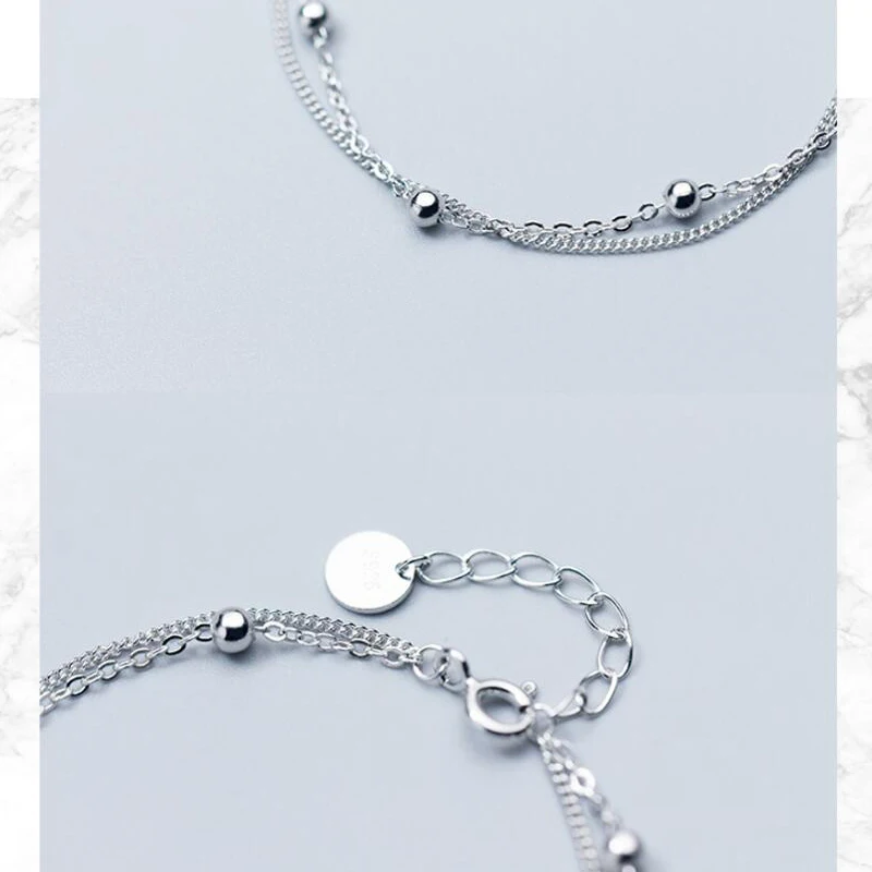 ElfoPlataSi Minimalistisk 925 Sterling Sølv Dobbelt Lag Spacer Perle Kæde Armbånd Til Kvinder, Piger Bryllup Part Gave DS454