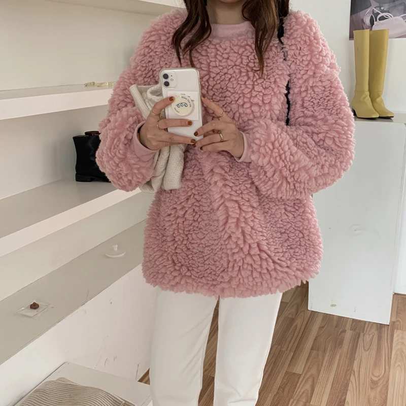 Fremmede Kitty Smarte Løs O-Neck Sweatshirt Pullover Bløde Lam Uld Mode Af Høj Kvalitet Oversize Varm, Afslappet Kvinder Solid Kvindelige