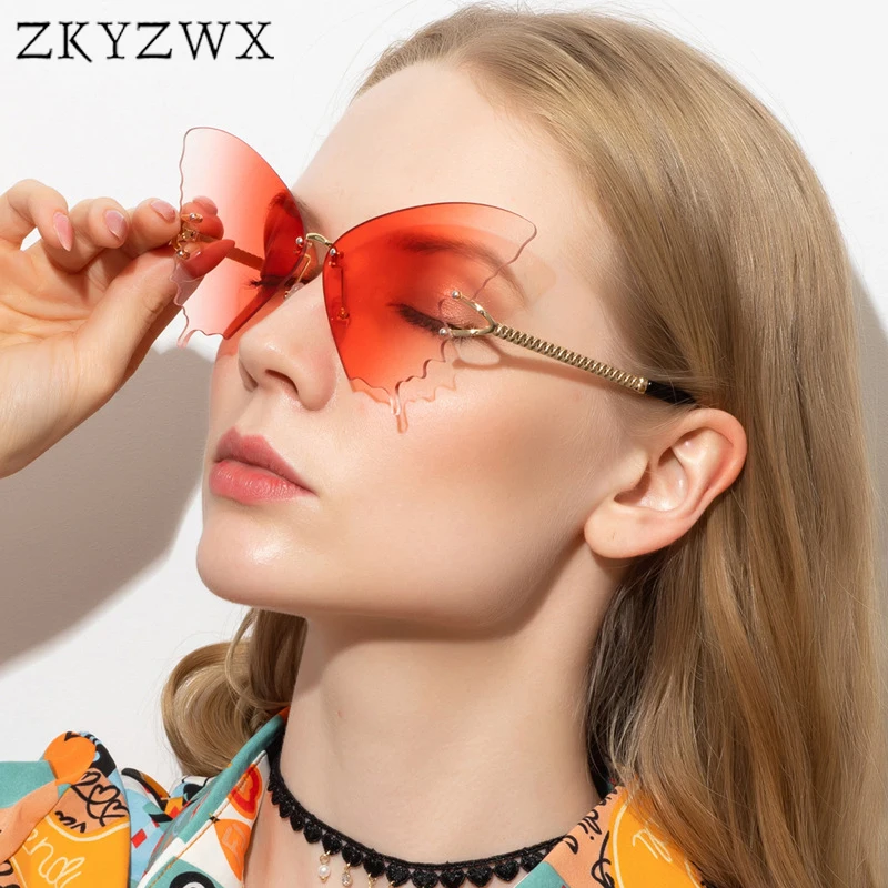 ZKYZWX Festival Butterfly Solbriller Kvinder Ocean Linse Uindfattede Solbriller til Mænd Luksus Design Gade Skudt Overdimensionerede Briller