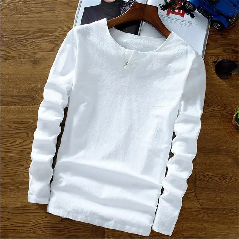 Plus Størrelse M-6XL 7XL Mand af Mode Shirts Efterår Forår Bomuld T-shirt-Knappen Casual Solid Fuld Ærme Mand Top Hvid Sort