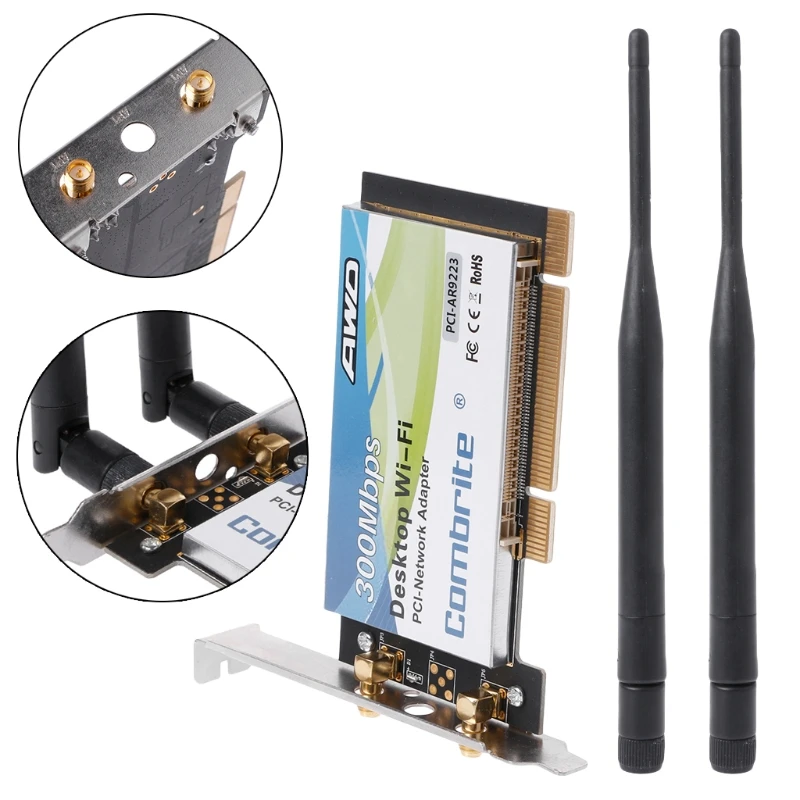 AR9223 PCI-300M 802.11 b/g/n Wireless WiFi-Adapter til Stationære Bærbare -6 DB Antenne