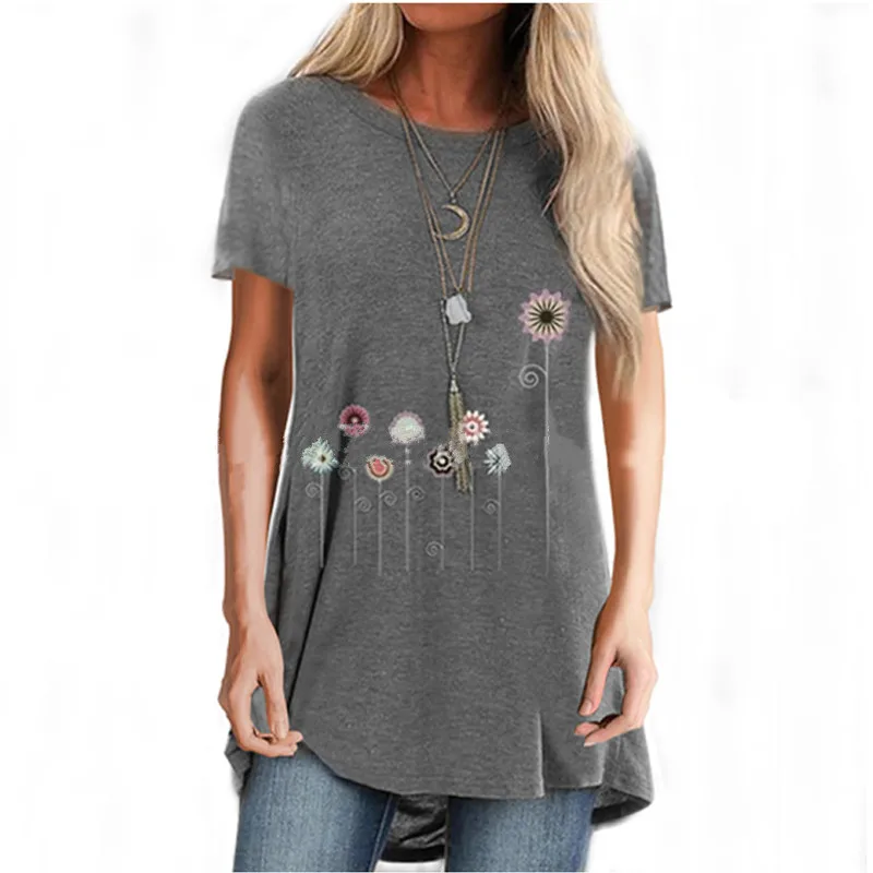 Sommeren S-5XL 2020 Blomster Print T-Shirt med Korte Ærmer til Kvinder Casual t-Shirts Top Løs O-Neck T-Shirts i Store Størrelser Toppe Dame Tøj