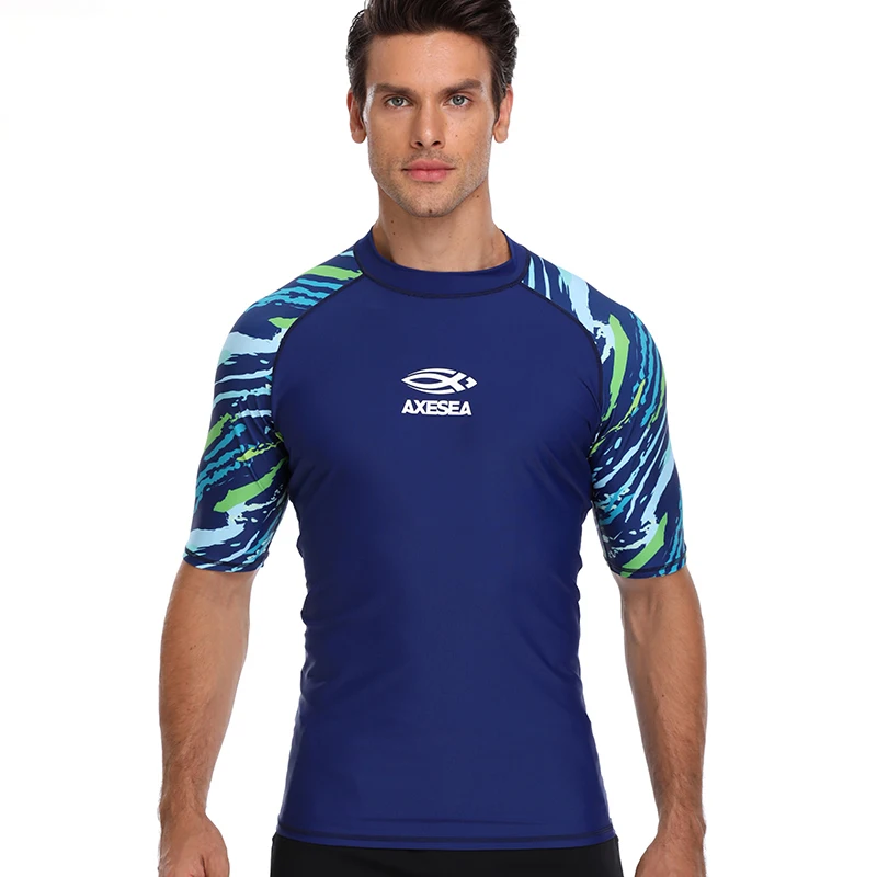 AXESEA Mænd Kort Ærme Rash Guard T-Shirt Badedragt Rashguard Hurtig Tør Patchwork Badetøj Surf Shirt Top UV-Sport dykkerdragter