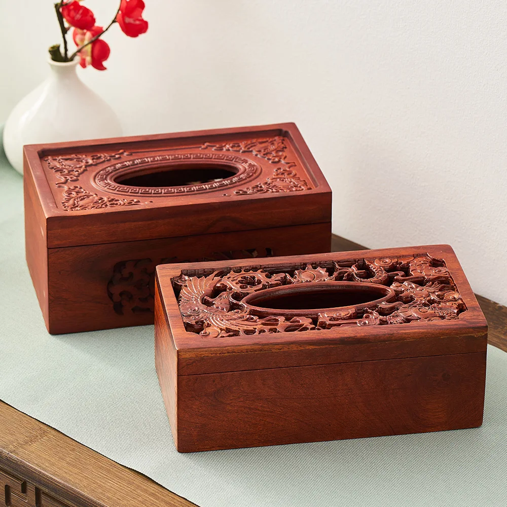 Kinesisk Klassisk Træ-Tissue Box Skåret Hul Håndværk med Låg Bærbare Tissue Box Home Decor Tilbehør tissue box holder