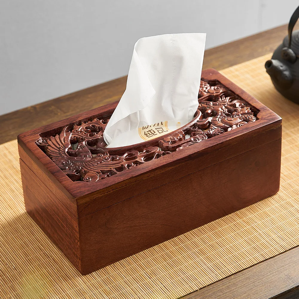 Kinesisk Klassisk Træ-Tissue Box Skåret Hul Håndværk med Låg Bærbare Tissue Box Home Decor Tilbehør tissue box holder