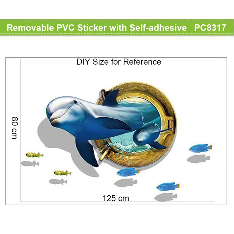 Tegneserie 3D Blue Dolphin Wall Stickers Decal Badeværelse Børnehave Stickers Kids Stue Loft, Tapet Hjem-Gulvtæppe Indretning