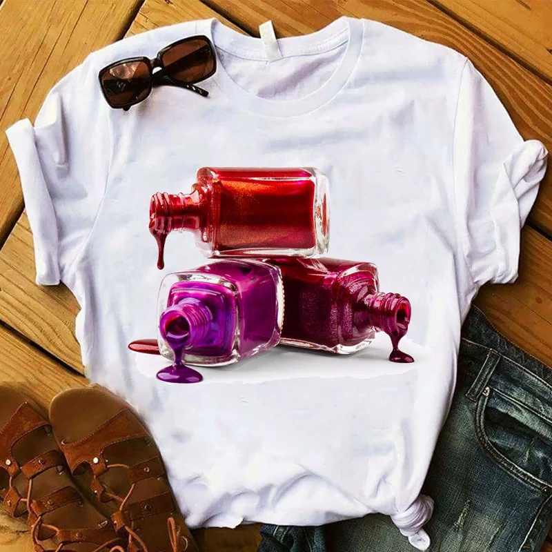 Kvinder T Womens Grafisk 3D Finger Nail Paint Color Mode Sød Printet Top Tshirt Kvindelige t-Shirt Damer Tøj, T-shirt