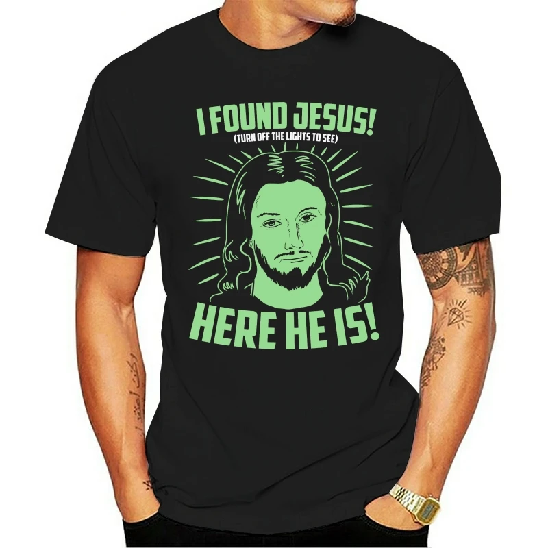 Mens jeg Fandt Jesus Sjove Glød I Mørke Religiøse Slukke Lights bomuld 2021 New Year ' s T-shirt, toppe engros tee