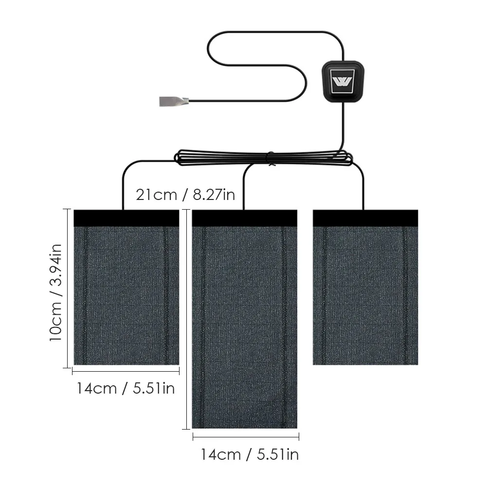 USB-Elektrisk varmepude 3 Områder, 3-trins Justerbar Temperatur Graphene varmepladen Mat Sundhed For DIY Varme Jakke Tøj