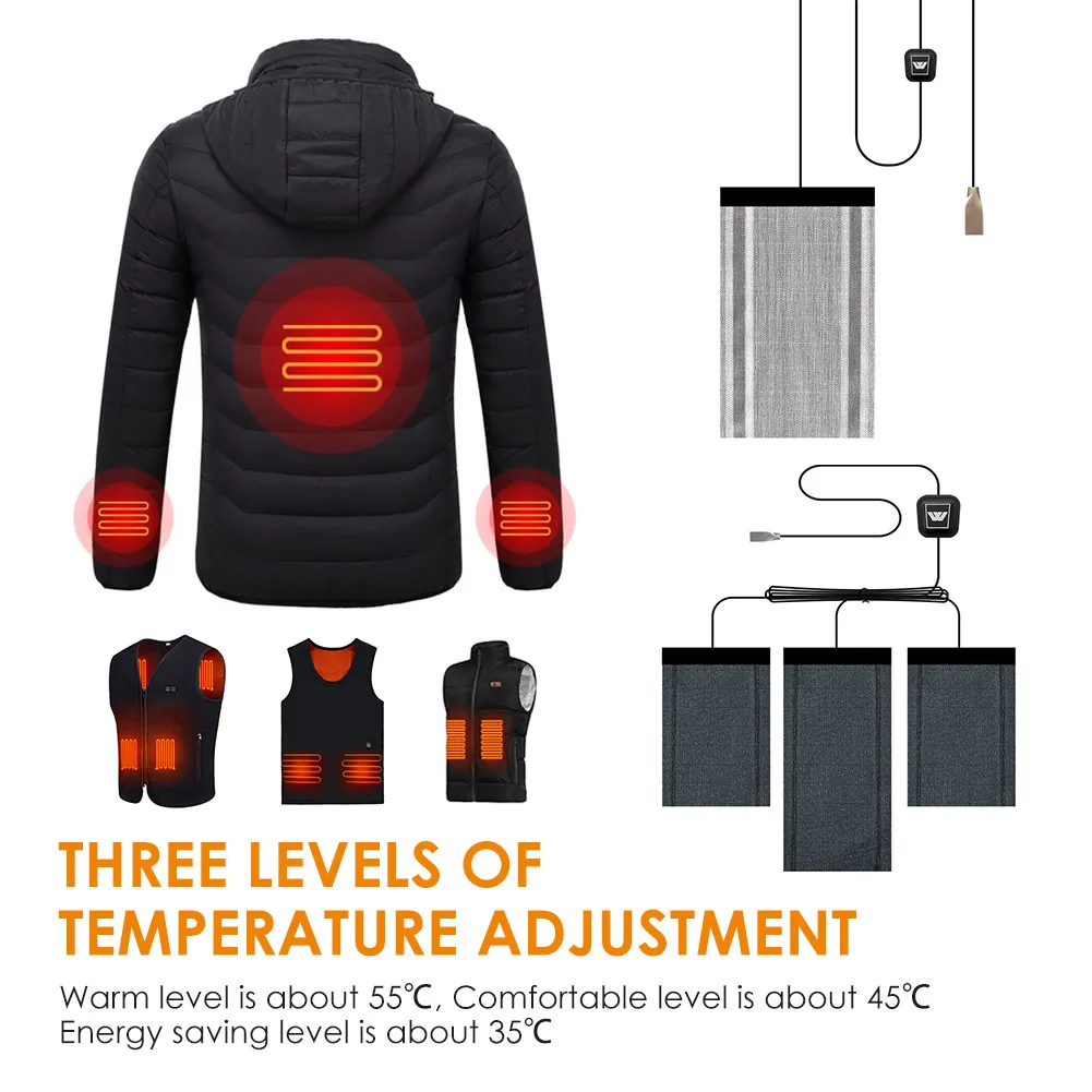 USB-Elektrisk varmepude 3 Områder, 3-trins Justerbar Temperatur Graphene varmepladen Mat Sundhed For DIY Varme Jakke Tøj