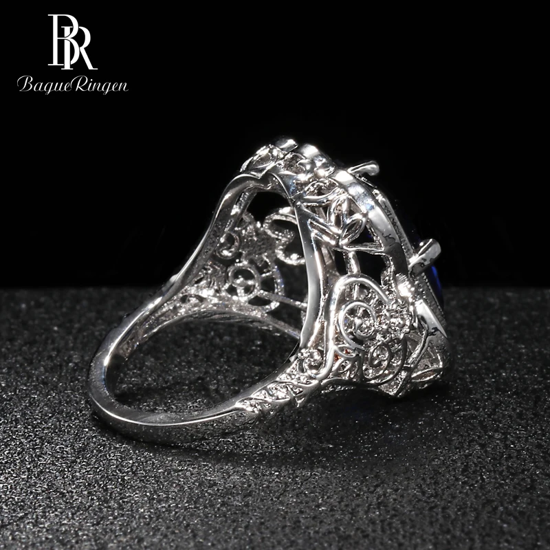 Bague Ringen Palace hul mønster Ring for Kvinder Geometri Safir Sølv 925 Smykker 9*12mm Gemstone Elegant Temperament Gave