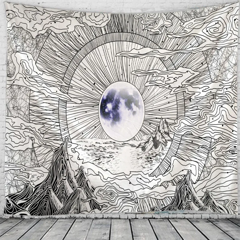 Stjerneklar Himmel og Månen Mandala Gobelin Hippie Macrame Væggen Hænger Boho Indretning Hekseri