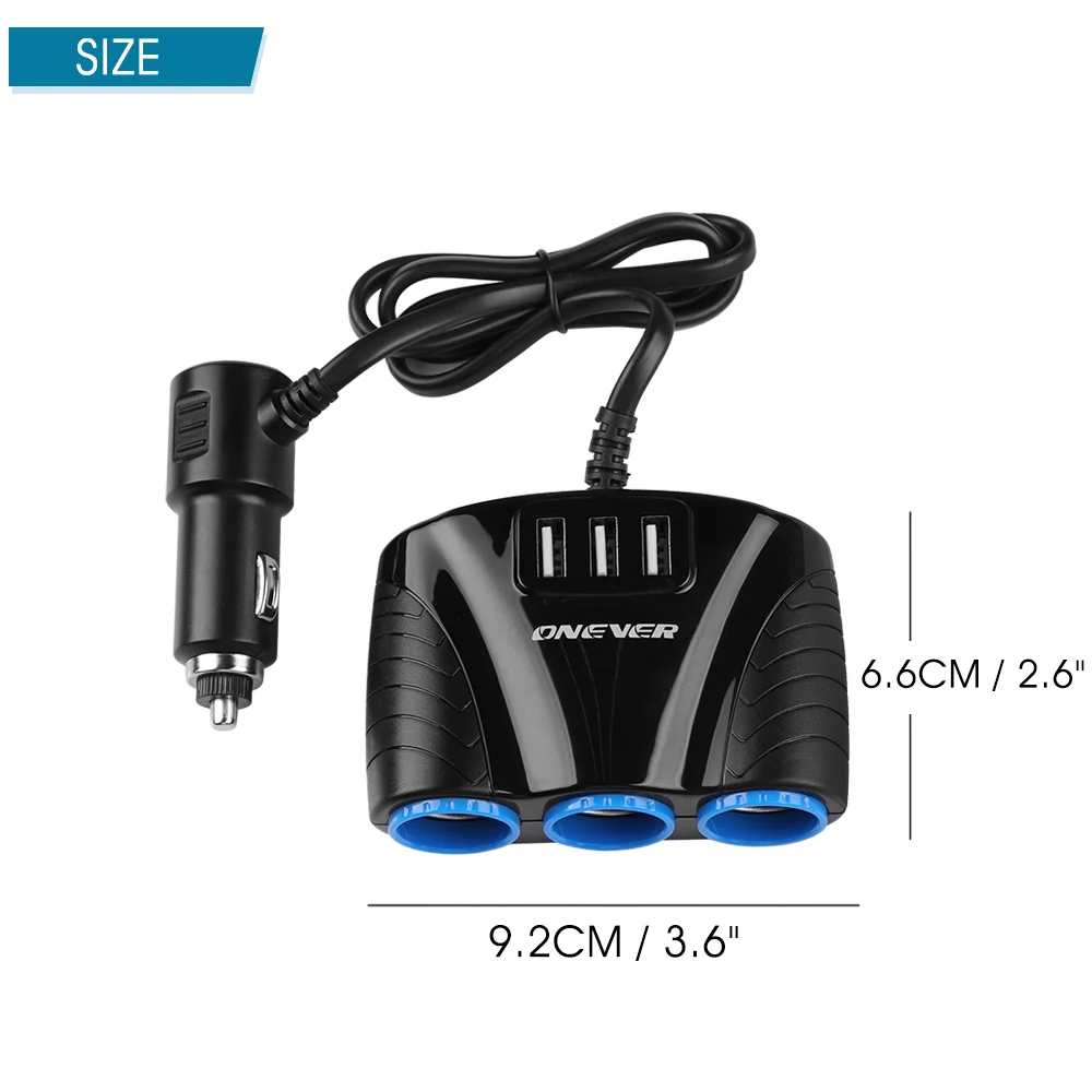 3-i-1 Cigaret Lighter Power Adapter Stik Splitter 3.1 A 12V-24V USB Bil Oplader Til iPhone Smartphone Bil DVR Kit GPS