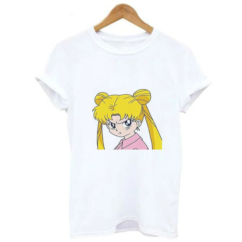 Harajuku Sailor Moon T-Shirt Nye Mode Mønster Streetwear Toppe Løs, Kortærmet Kvinder Tshirt Kawaii Print Par Tøj