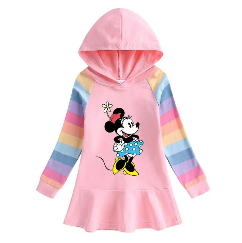 Disney Baby Piger, Tøj til Børn Mickey Hooded Dress Efterår Forår Minnie Mouse Tegnefilm Sweater Girl Kjoler